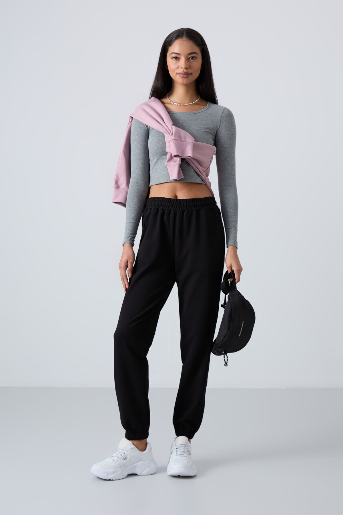 Black High Waist Comfort Fit Ribbed Cuff Women's Tracksuit Bottom - 94583