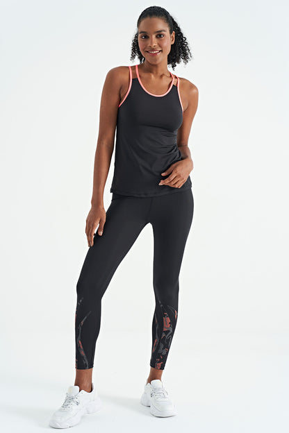Black Double Strap Back Detailed Standard Fit Women's Sports Singlet - 97258