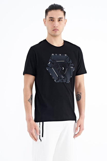 Black Pattern Printed Standard Fit Men's T-shirt - 88231
