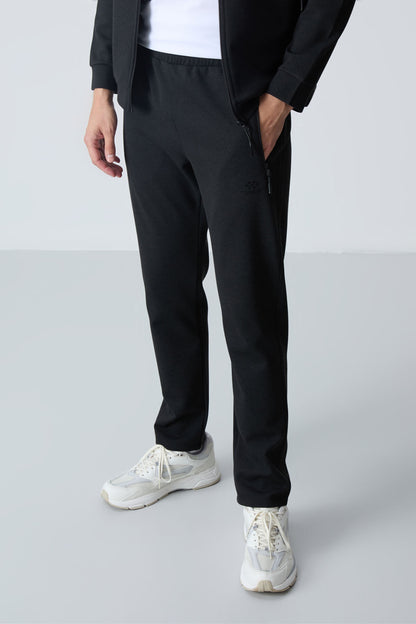 Black Stand-Up Collar Two-Tone Comfortable Fit Classic Hem Men's Tracksuit Set - 85113