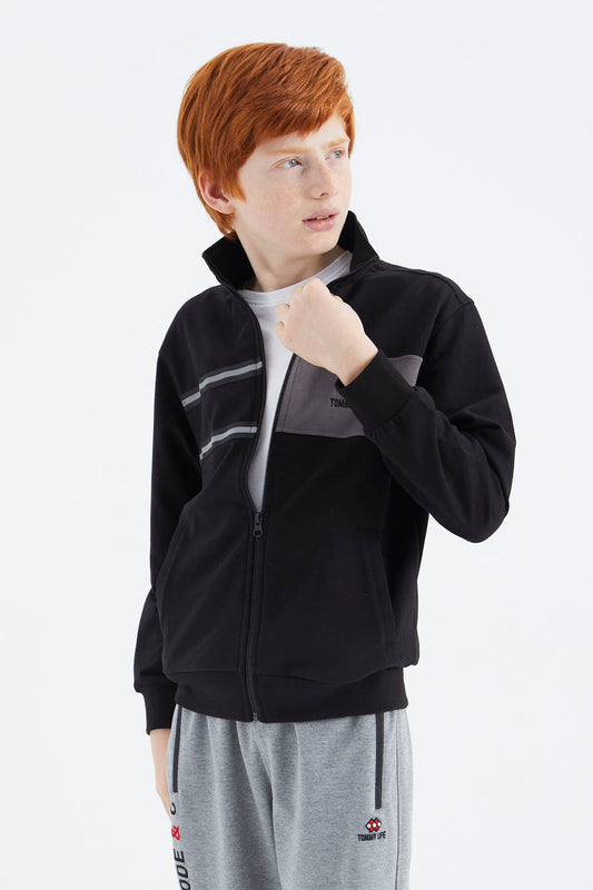 Black Stand Collar Boys Sweatshirt - 11183