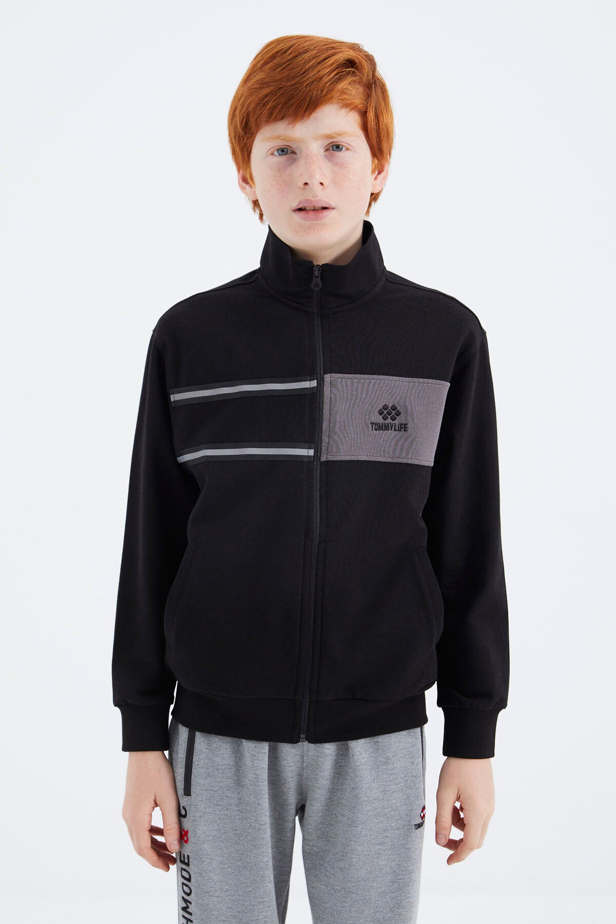 Black Stand Collar Boys Sweatshirt - 11183