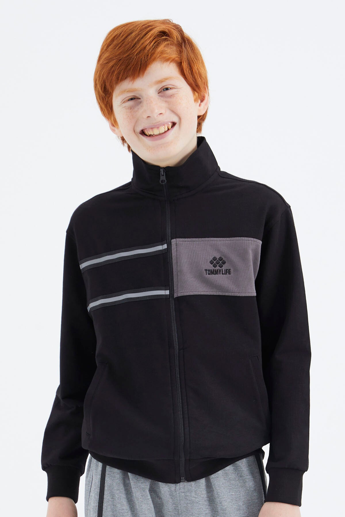 Black Stand Collar Boys Sweatshirt - 11183