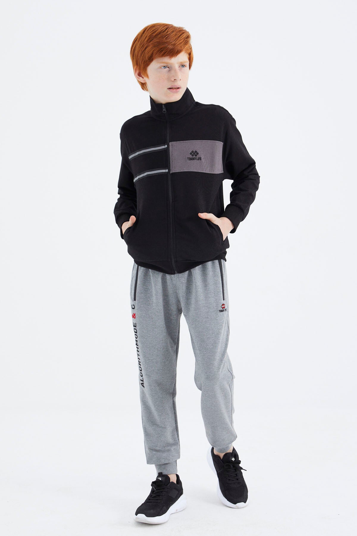 Black Stand Collar Boys Sweatshirt - 11183