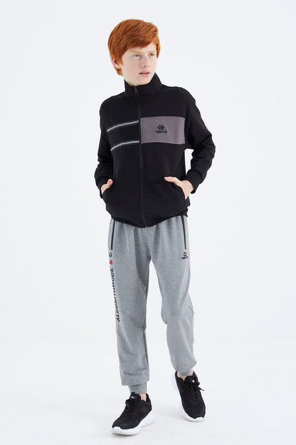 Black Stand Collar Boys Sweatshirt - 11183