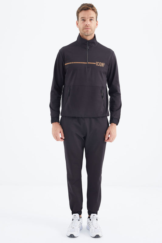 Black Stand Collar Men's Tracksuit Set - 85215