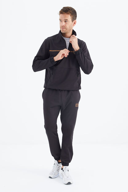 Black Stand Collar Men's Tracksuit Set - 85215