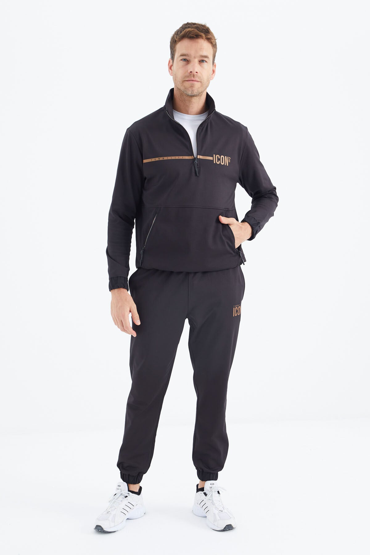 Black Stand Collar Men's Tracksuit Set - 85215
