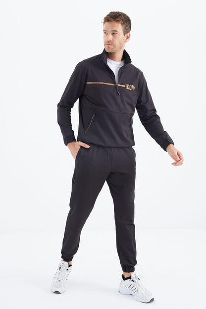 Black Stand Collar Men's Tracksuit Set - 85215