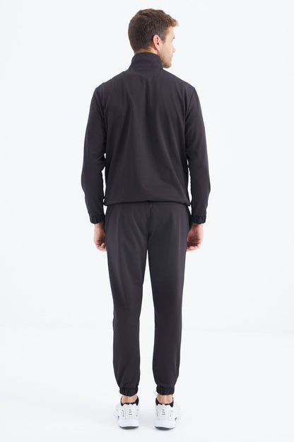 Black Stand Collar Men's Tracksuit Set - 85215