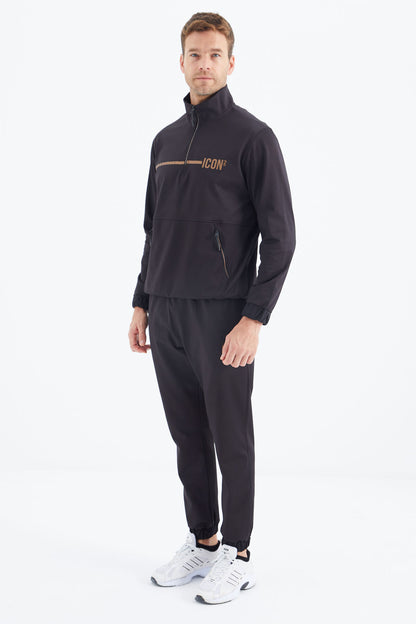 Black Stand Collar Men's Tracksuit Set - 85215