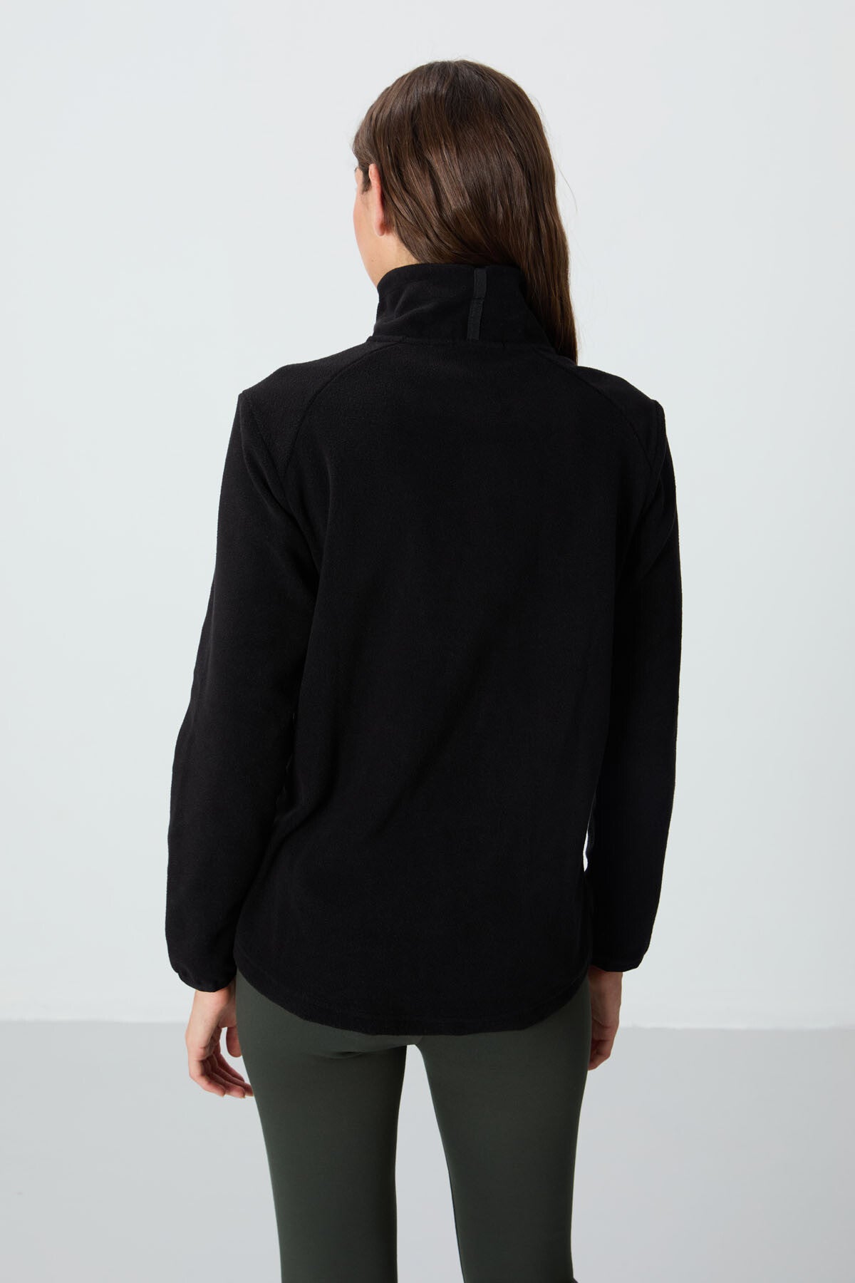 Black Stand Collar Zippered Comfort Fit Women's Fleece Sweatshirt - 97173