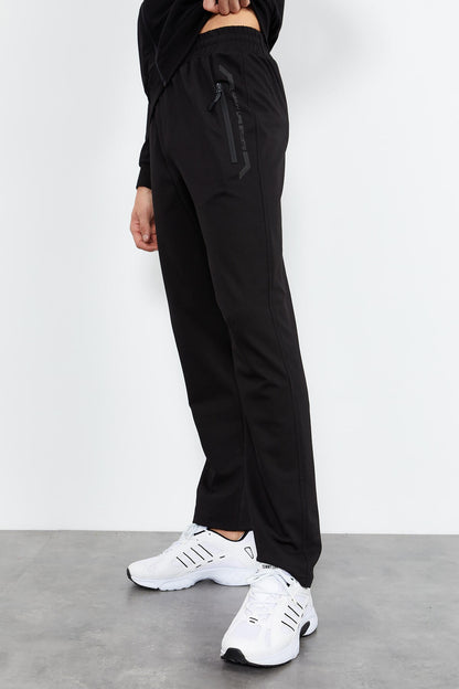 Black High Collar Zippered Standard Fit Classic Cuff Men's Tracksuit Set - 85152