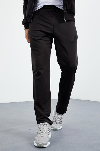 Black High Collar Zippered Standard Fit Classic Cuff Men's Tracksuit Set - 85162