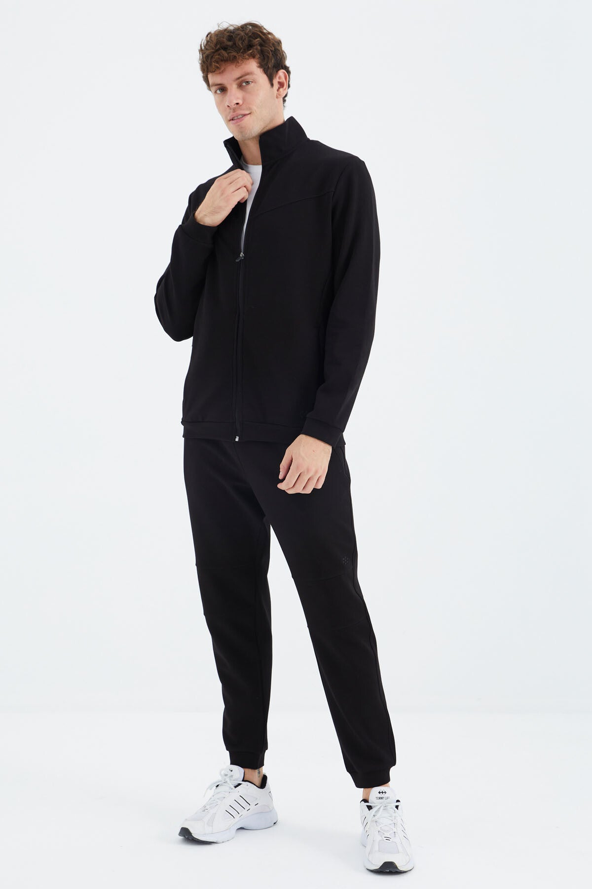 Black Stand Collar Hidden Pocket Detailed Relax Fit Men's Tracksuit Set - 85220