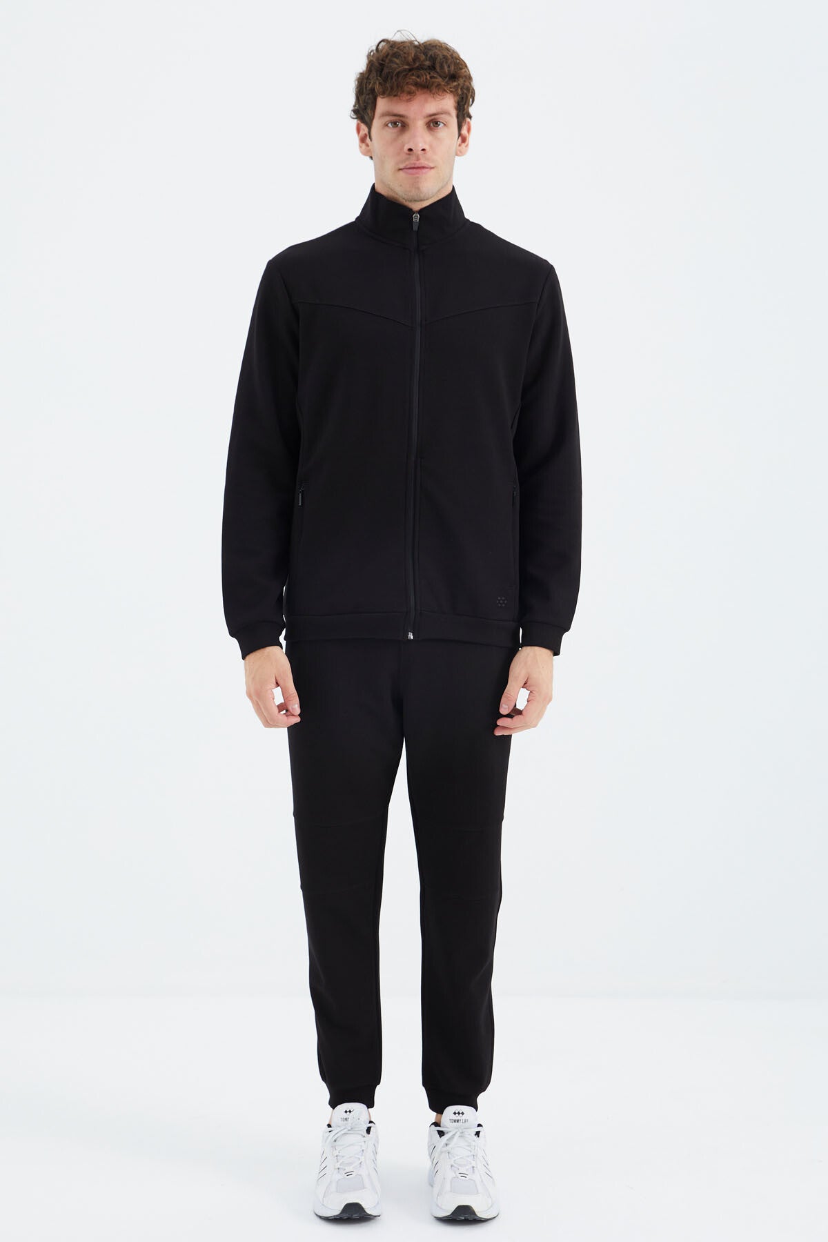 Black Stand Collar Hidden Pocket Detailed Relax Fit Men's Tracksuit Set - 85220