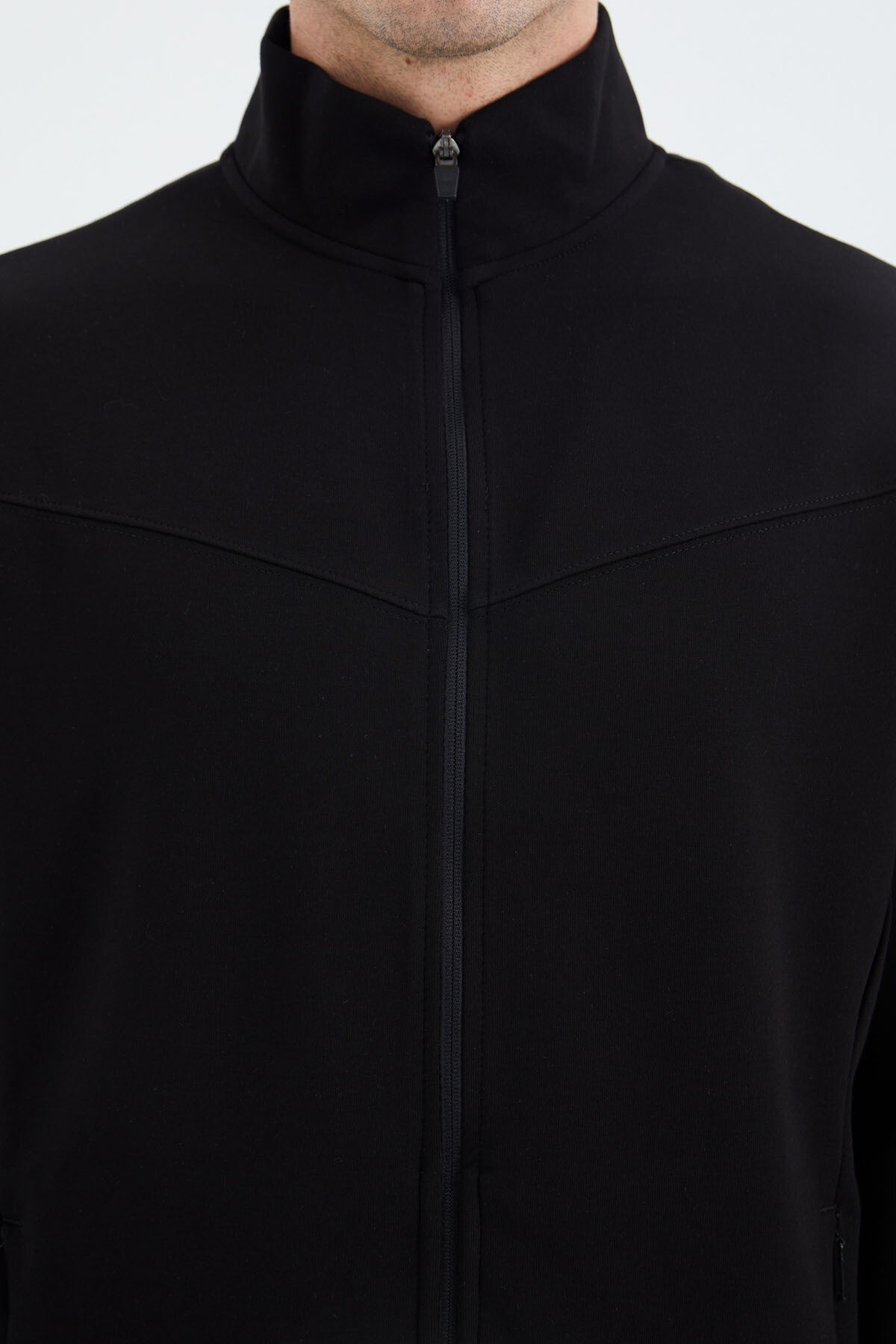 Black Stand Collar Hidden Pocket Detailed Relax Fit Men's Tracksuit Set - 85220