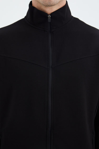 Black Stand Collar Hidden Pocket Detailed Relax Fit Men's Tracksuit Set - 85220