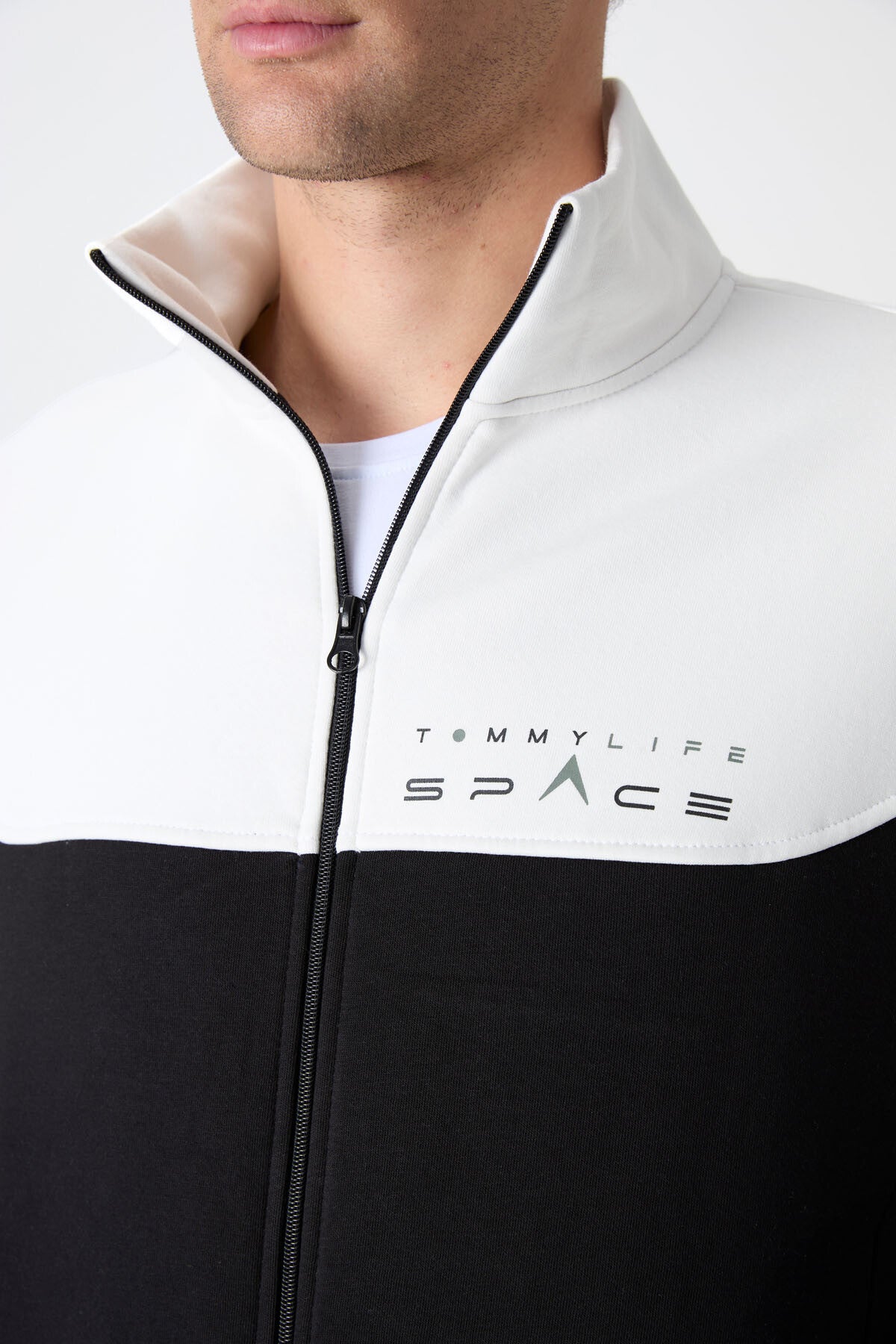 Black Upright Collar Color Gradient Fleece-Lined Men's Tracksuit Set - 85186