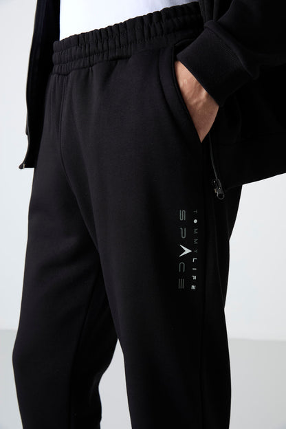 Black Upright Collar Color Gradient Fleece-Lined Men's Tracksuit Set - 85186