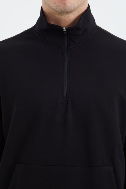 Black Stand Collar Half Zippered Pocket Detailed Men's Sweatshirt - 88278