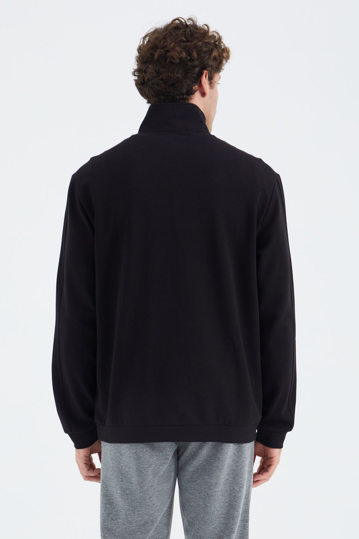 Black Stand Collar Half Zippered Pocket Detailed Men's Sweatshirt - 88278