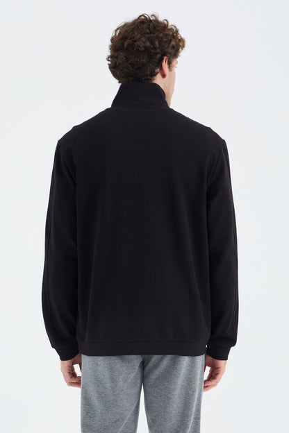 Black Stand Collar Half Zippered Pocket Detailed Men's Sweatshirt - 88278