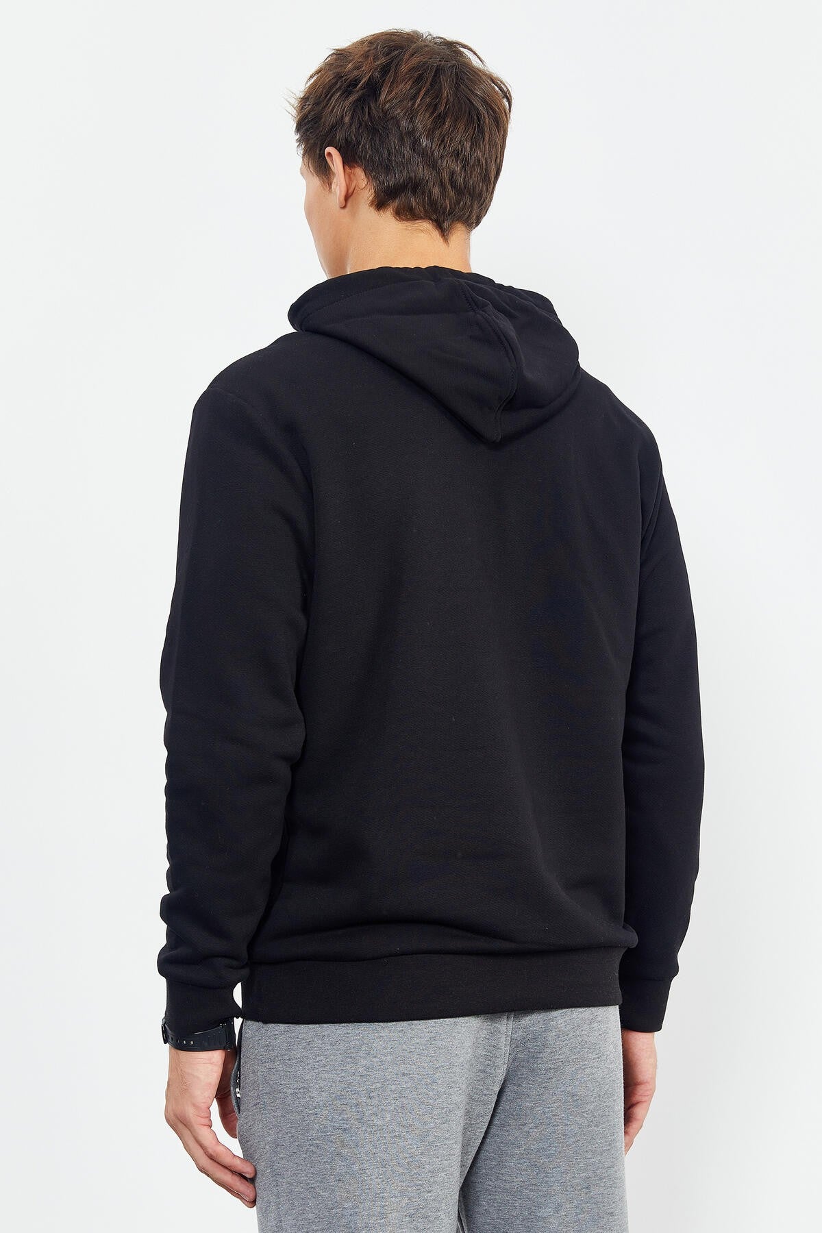 Black Printed Hooded Kangaroo Pocket Comfort Fit Men's Sweatshirt - 88019