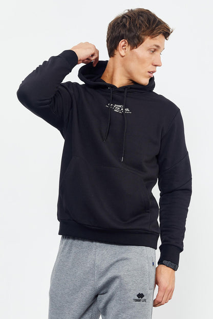 Black Skull Back Print Comfort Fit Men's Hooded Sweatshirt - 88008