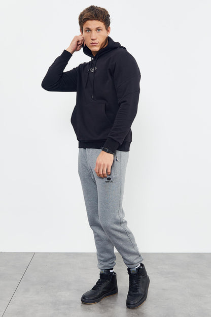 Black Skull Back Print Comfort Fit Men's Hooded Sweatshirt - 88008