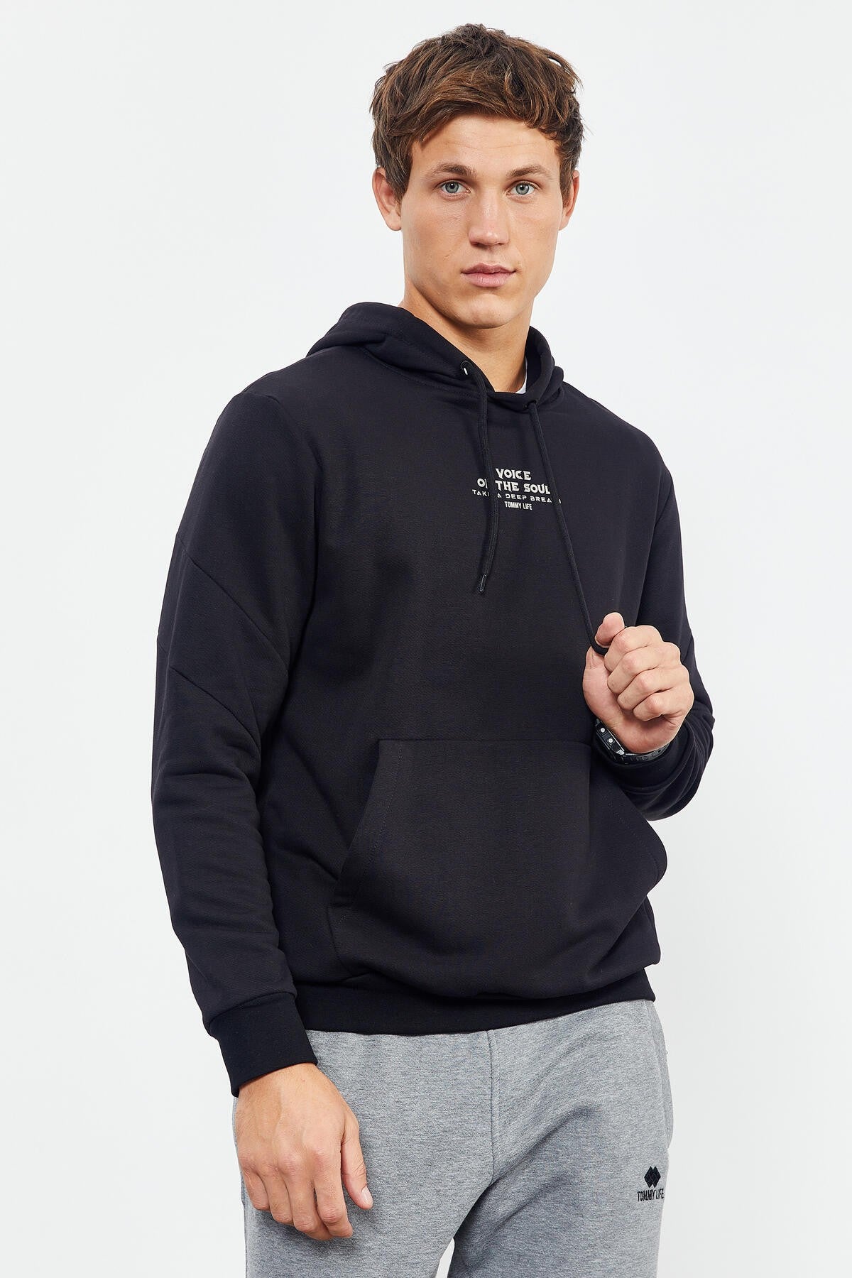 Black Skull Back Print Comfort Fit Men's Hooded Sweatshirt - 88008