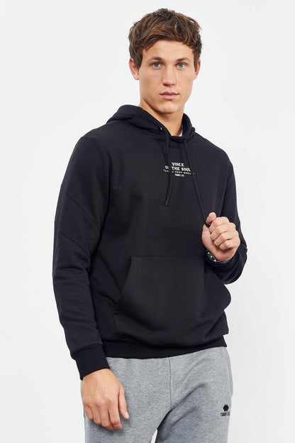 Black Skull Back Print Comfort Fit Men's Hooded Sweatshirt - 88008