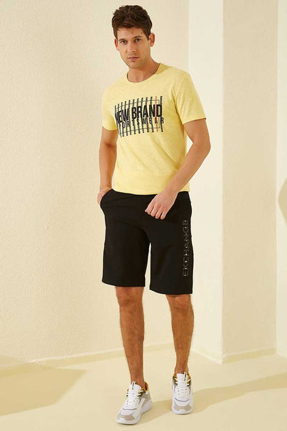 Black Print Standard Fit Men's Shorts - 81142