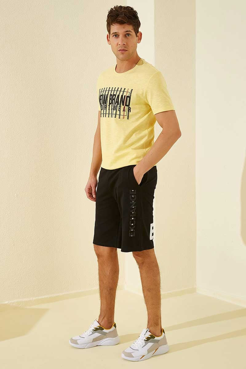 Black Print Standard Fit Men's Shorts - 81142