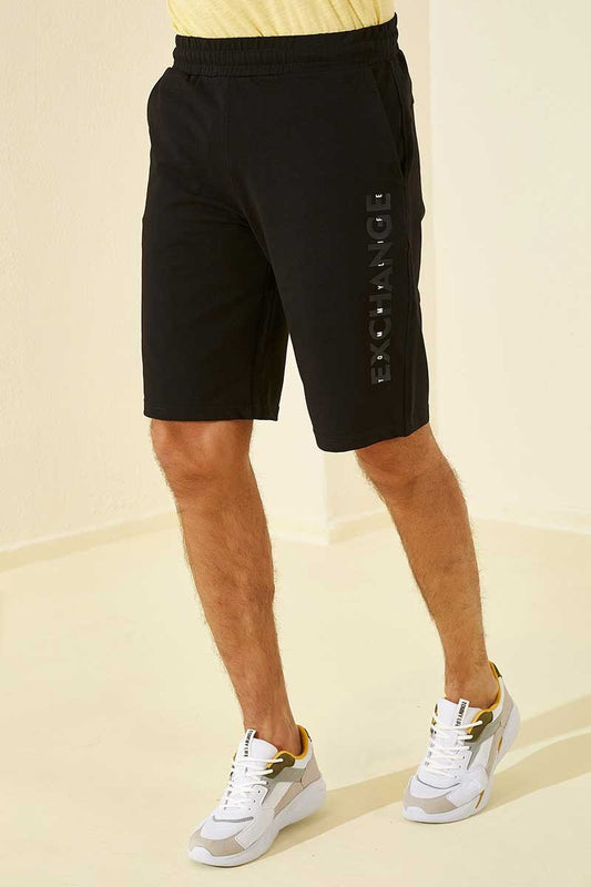 Black Print Standard Fit Men's Shorts - 81142