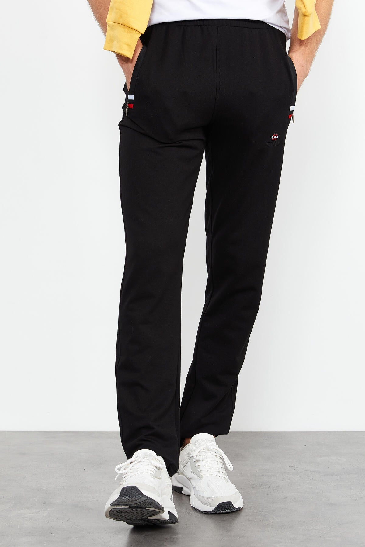 Black Zippered Pocket Straight Leg Classic Hem Men's Tracksuit Bottom - 84649