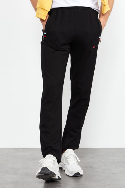 Black Zippered Pocket Straight Leg Classic Hem Men's Tracksuit Bottom - 84649