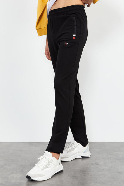 Black Zippered Pocket Straight Leg Classic Hem Men's Tracksuit Bottom - 84649