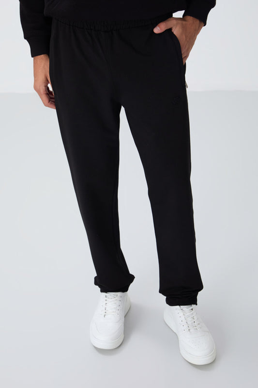 Black Zippered Pocket Straight Leg Classic Hem Men's Tracksuit Bottom - 84669