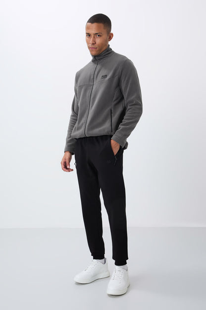 Black Zippered Pocket Standard Fit Jogger Men's Tracksuit Bottom - 84651