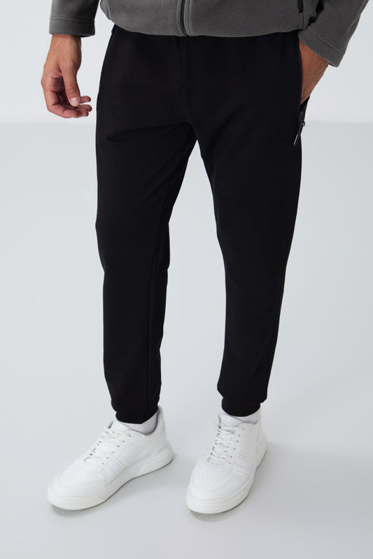 Black Zippered Pocket Standard Fit Jogger Men's Tracksuit Bottom - 84651