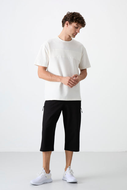 Black Zipper Pocket Standard Fit Classic Hem Men's Capri - 83091