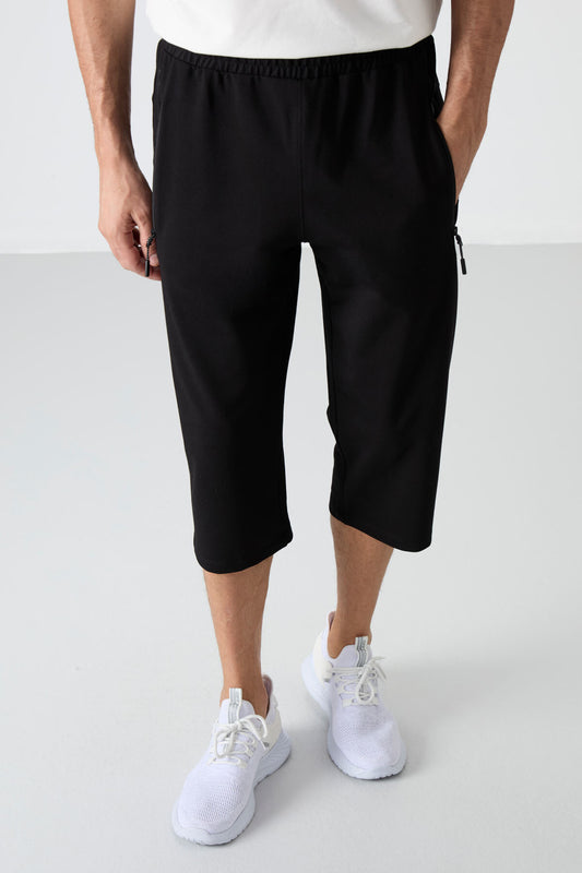 Black Zipper Pocket Standard Fit Classic Hem Men's Capri - 83091