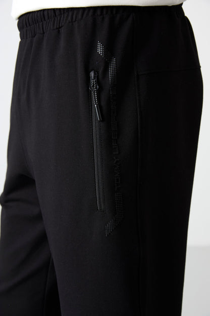 Black Zipper Pocket Standard Fit Classic Hem Men's Capri - 83091