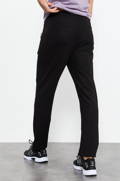 Black Zippered Pocket Detailed Standard Fit Classic Hem Men's Tracksuit Bottom - 84744