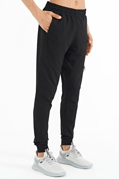 Black Hidden Pocket Detailed Standard Fit Men's Jogger Tracksuit Bottom - 84958