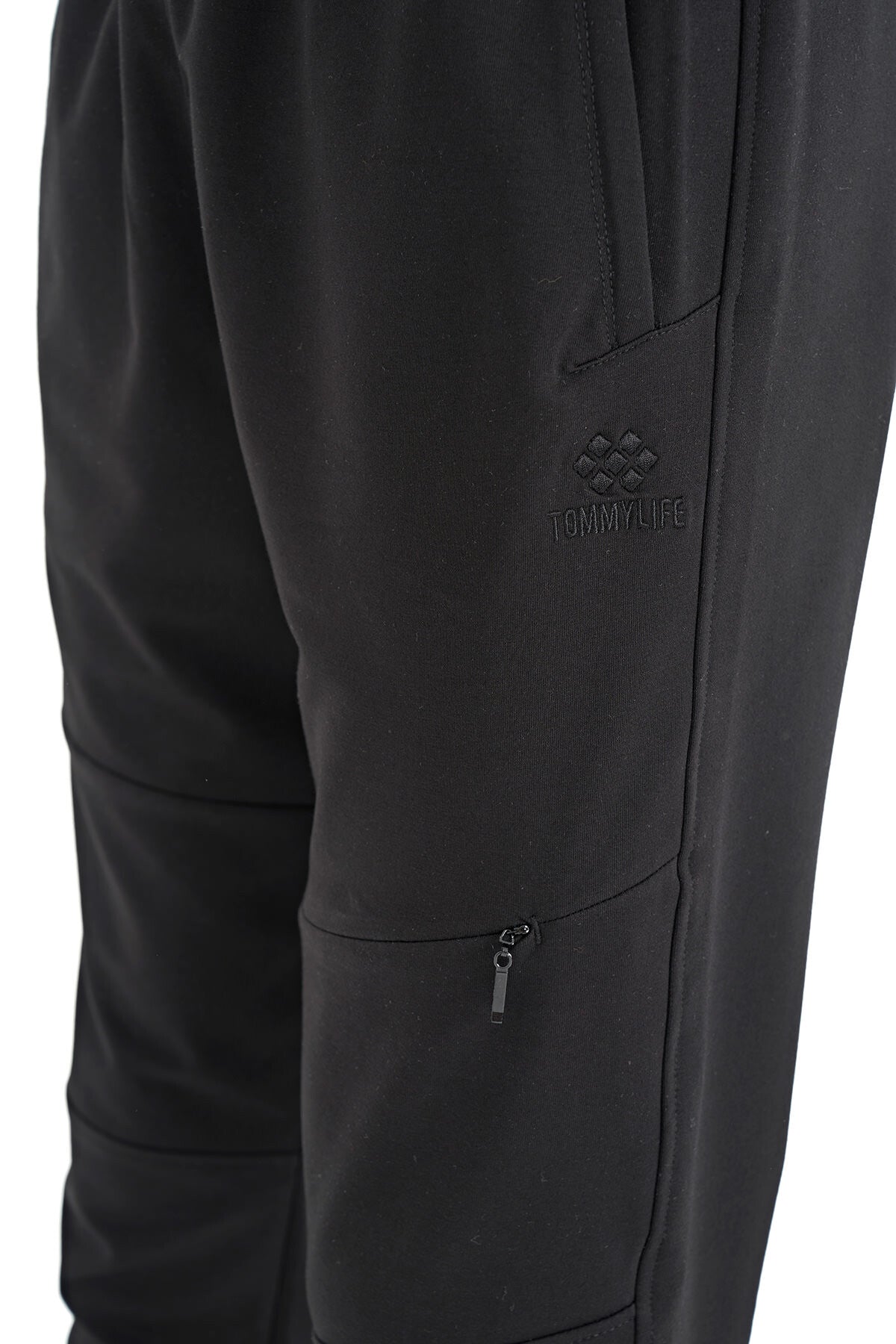 Black Hidden Pocket Detailed Standard Fit Men's Jogger Tracksuit Bottom - 84958