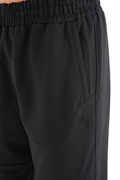Black Hidden Pocket Detailed Standard Fit Men's Jogger Tracksuit Bottom - 84958