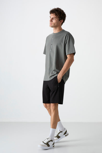 Black Hidden Zipper Back Pocket Laced Standard Fit Men's Shorts - 81136