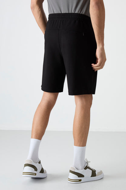 Black Hidden Zipper Back Pocket Laced Standard Fit Men's Shorts - 81136